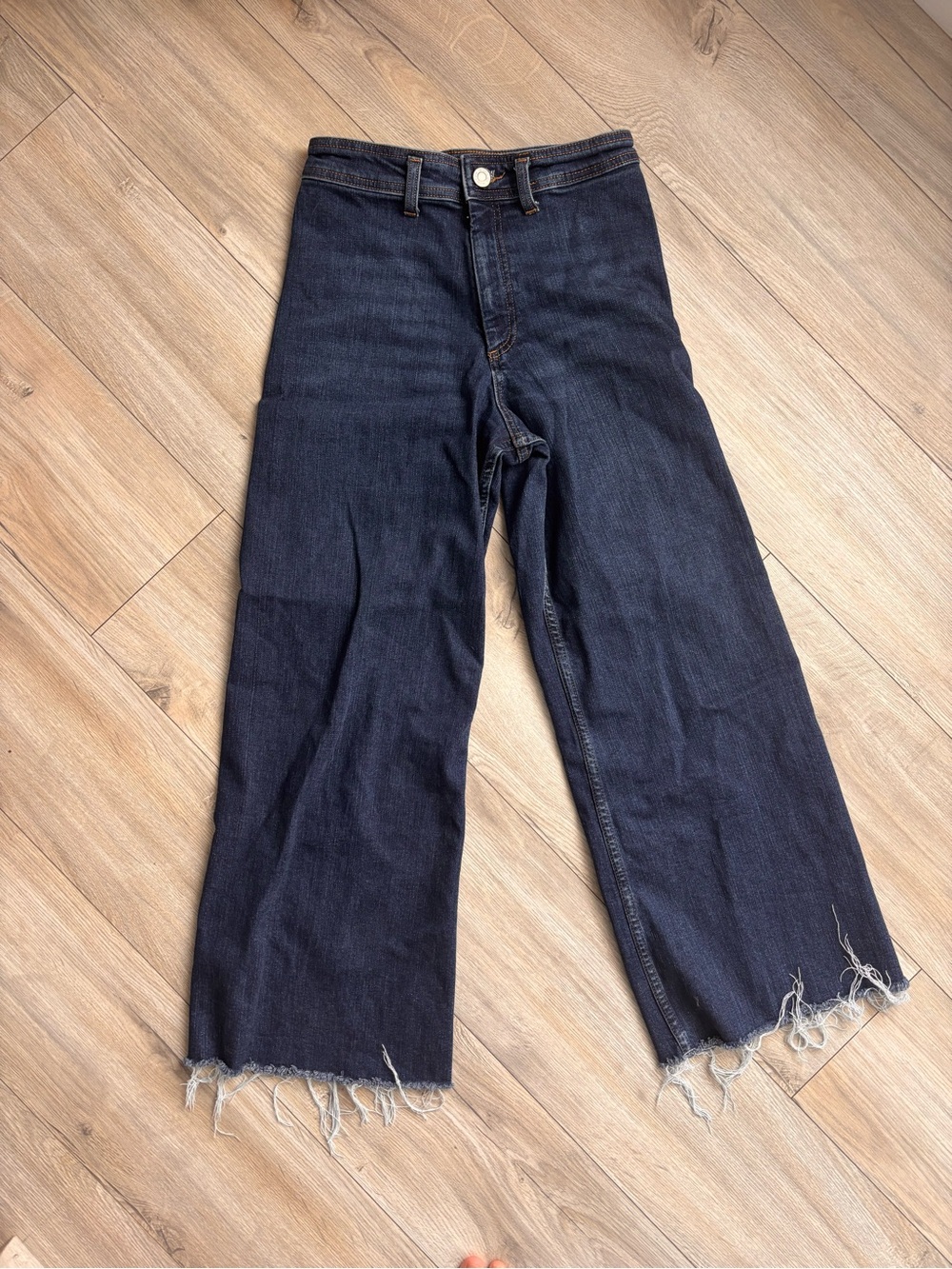 ZARA High-Waist Wide-Leg Raw Hem Women's Jeans